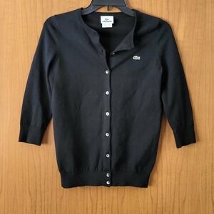 New Lacoste Black Button-Up Crewneck Cardigan Green Crocodile Logo 34, 2 (XS)